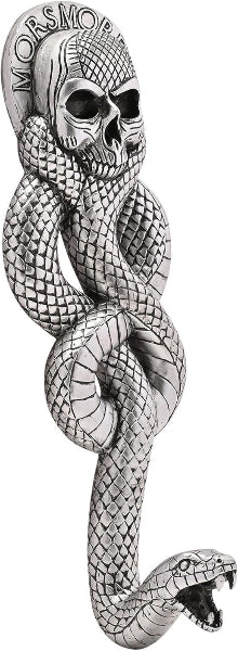 Metallic snake with skull head and 'Morsom' branding on a white background