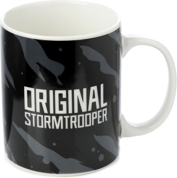 Black mug with 'Original Stormtrooper' text on a white background