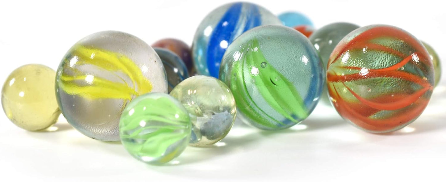 Colorful glass marbles on a white background