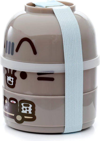 Stackable food container with cartoon face design on a white background