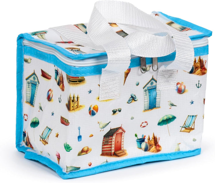 Storage bag with beach-themed design on a white background