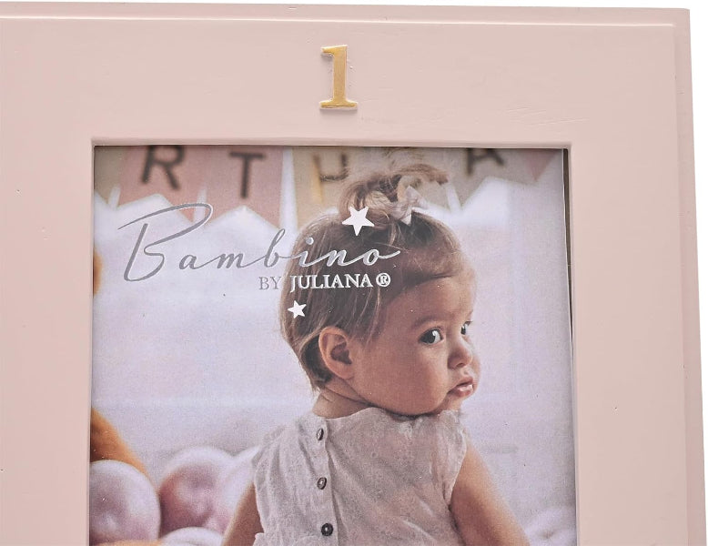 Baby photo frame with a baby's picture and 'Bambino by Juliana' branding.