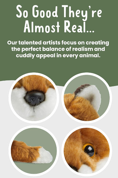 Close-up of a dog's face with text about artists' focus on realism and cuddly appeal.