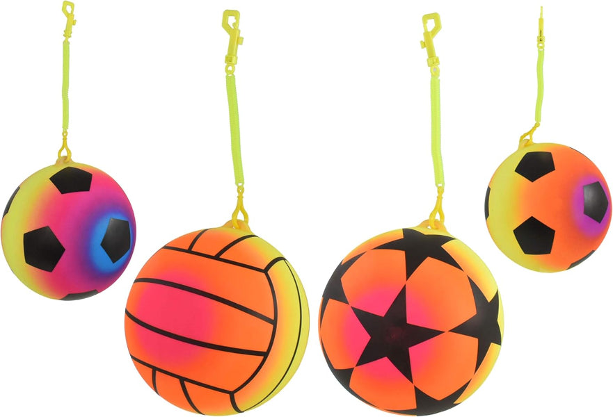 Colorful sports ball keychains on a white background