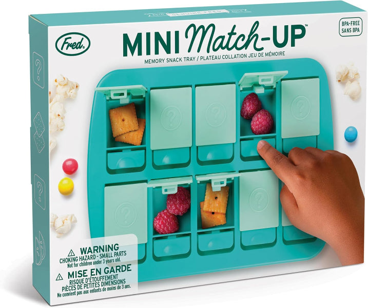 Mini Match-Up snack tray packaging with a hand pointing to the compartments.
