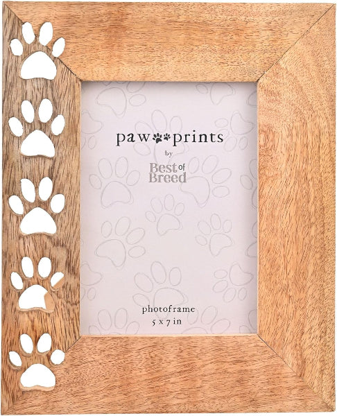 Wooden photo frame with paw prints design, featuring the brand 'paw prints by Best of Breed'.
