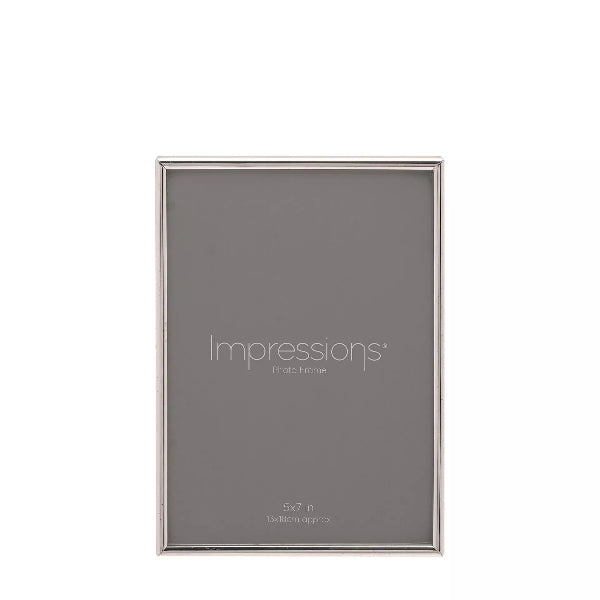 Silver photo frame with 'Impressions' branding on a white background