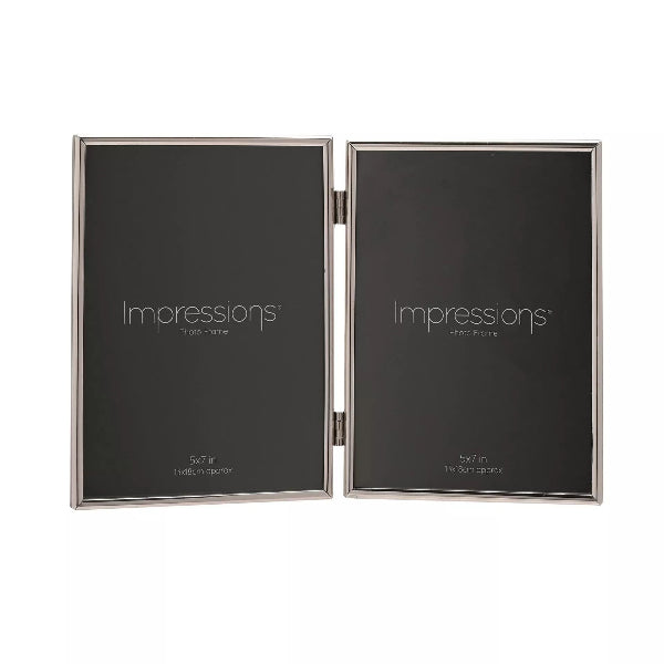 Two silver photo frames with 'Impressions' branding on a white background