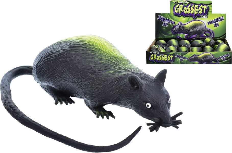 KandyToys 13cm Rubber Stretchy Rat With Long Tail