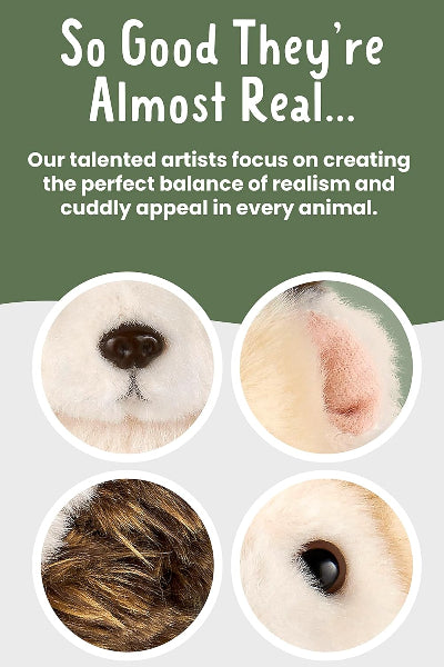 Close-up of animal fur samples with text about artistic balance between realism and cuddly appeal.