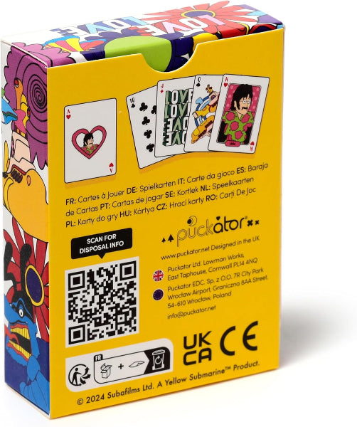 Colorful box of playing cards with card images and branding on a white background