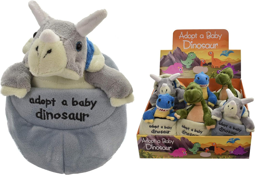 Plush Baby Dinosaur In Egg 3 Assorted Colours (one sent at random)
