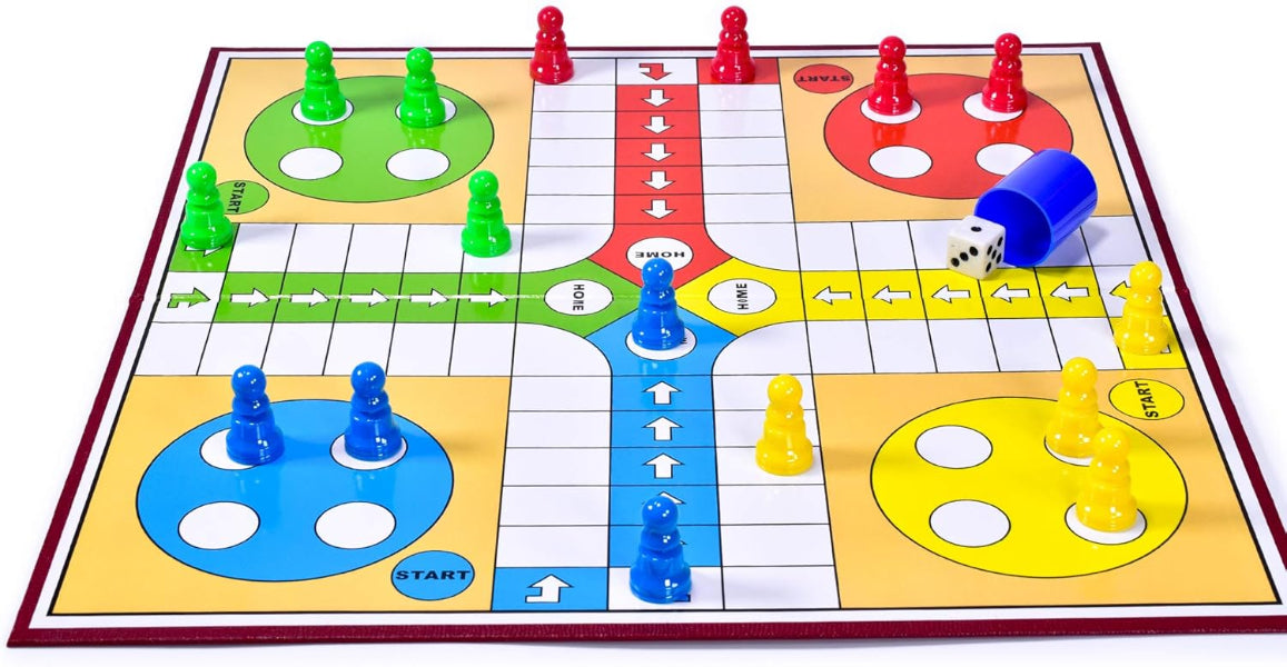 Colorful board game with pieces on a white background