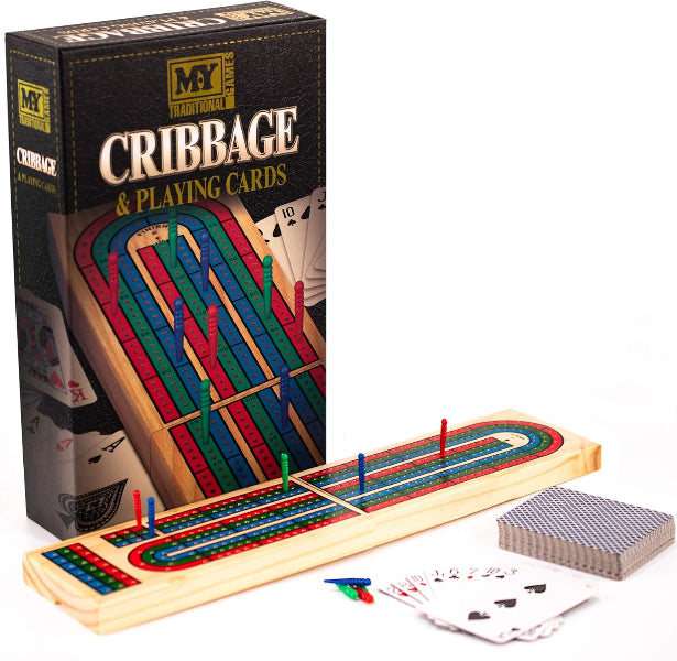 Kandy Toys M.Y Deluxe Solid Wood Cribbage Board & Playing Cards
