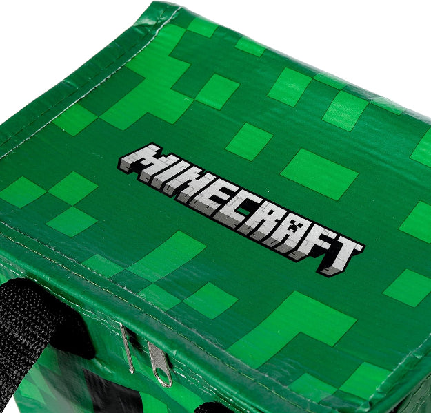Green Minecraft-themed bag with the brand logo.