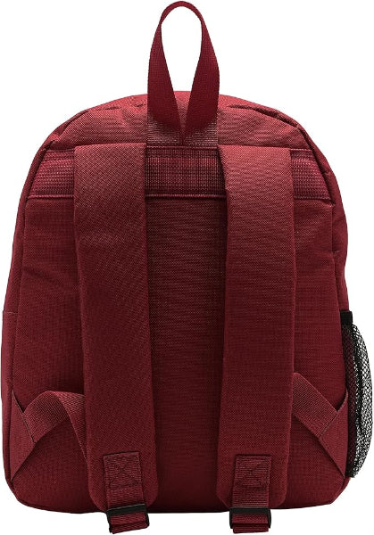 Red backpack with straps on a white background