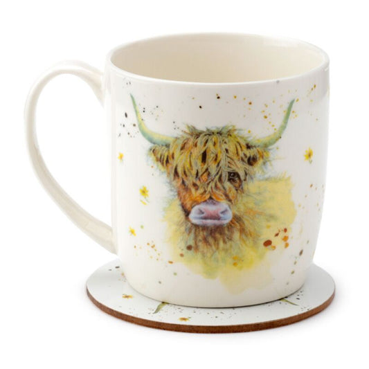 Mug with a highland cow design on a white background