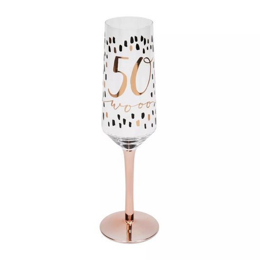 Widdop and Co Hotchpotch Luxury Champagne Prosecco Flute Glass Rose Gold Stem 50th Birthday