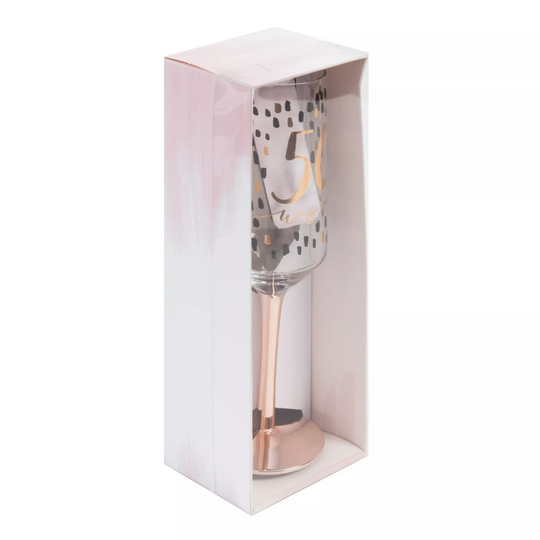 Widdop and Co Hotchpotch Luxury Champagne Prosecco Flute Glass Rose Gold Stem 50th Birthday
