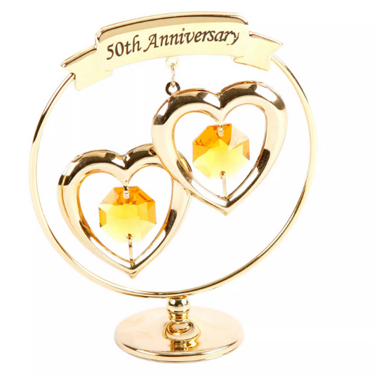 Crystocraft - 50th Golden Wedding Anniversary Gold Ring with Hearts