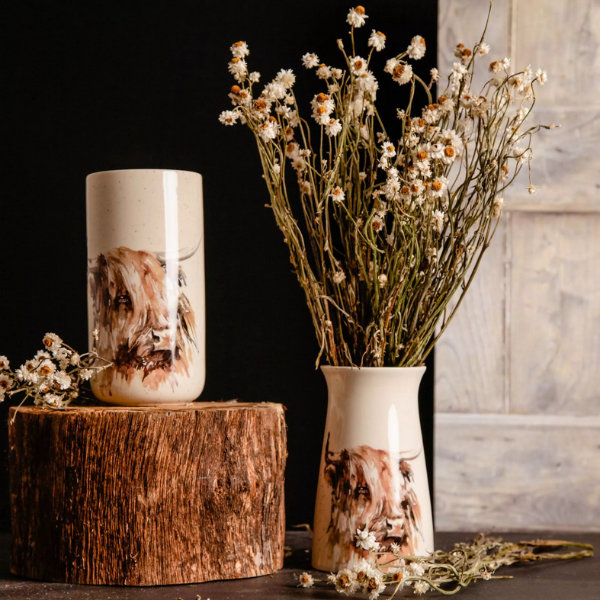 Meg Hawkins Tall Ceramic Highland Cow Vase