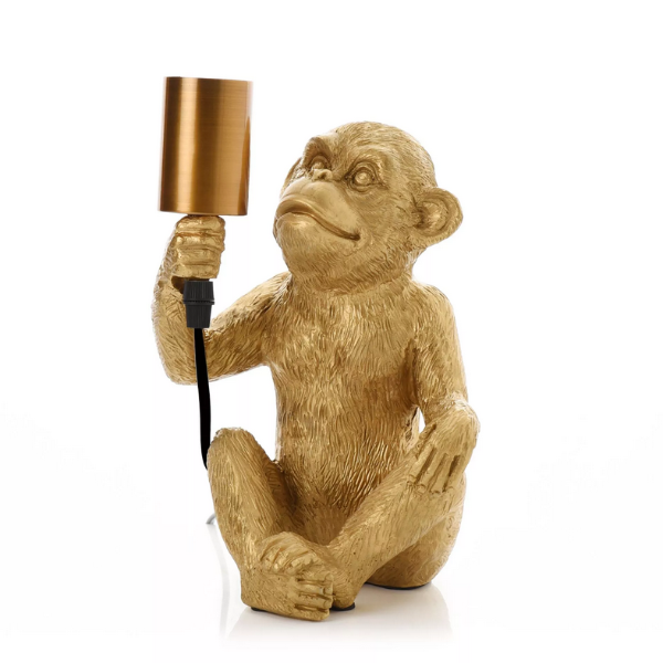 Hestia Home Collection Gold Coloured Monkey with Bulb Light 25cm