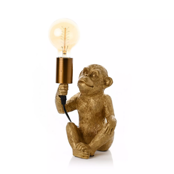 Hestia Home Collection Gold Coloured Monkey with Bulb Light 25cm