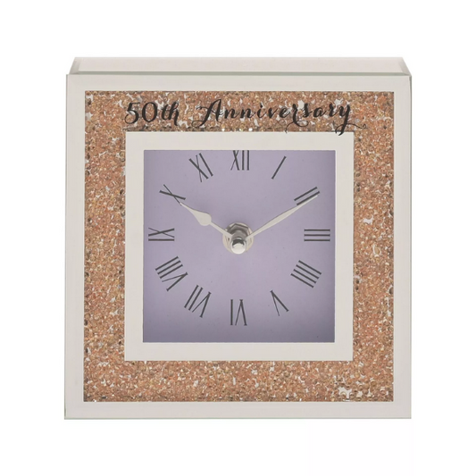 Widdop & Co Celebrations Golden Crystals Border Mirror Glass Mantel Clock 50th Anniversary