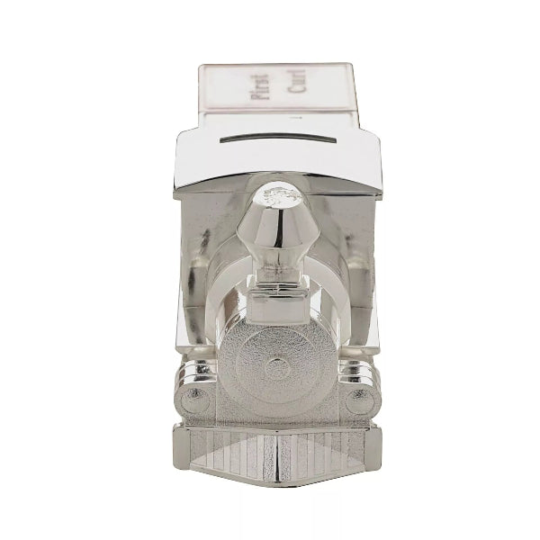 Silver and white ink cartridge on a white background