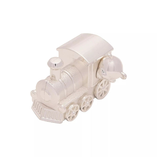 White toy train engine on a white background