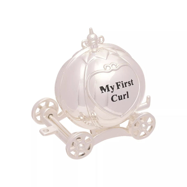 Decorative item shaped like a carriage with 'My First Curl' text on a white background