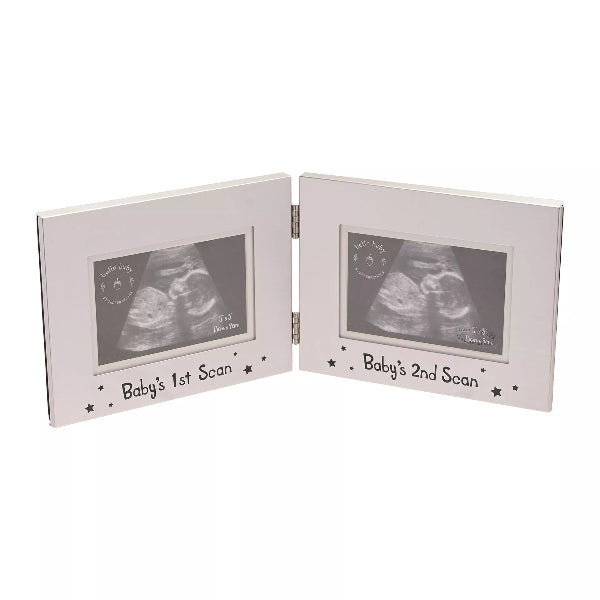 Double frame with ultrasound images labeled 'Baby's 1st Scan' and 'Baby's 2nd Scan' on a white background.