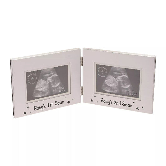Double frame with ultrasound images labeled 'Baby's 1st Scan' and 'Baby's 2nd Scan' on a white background.
