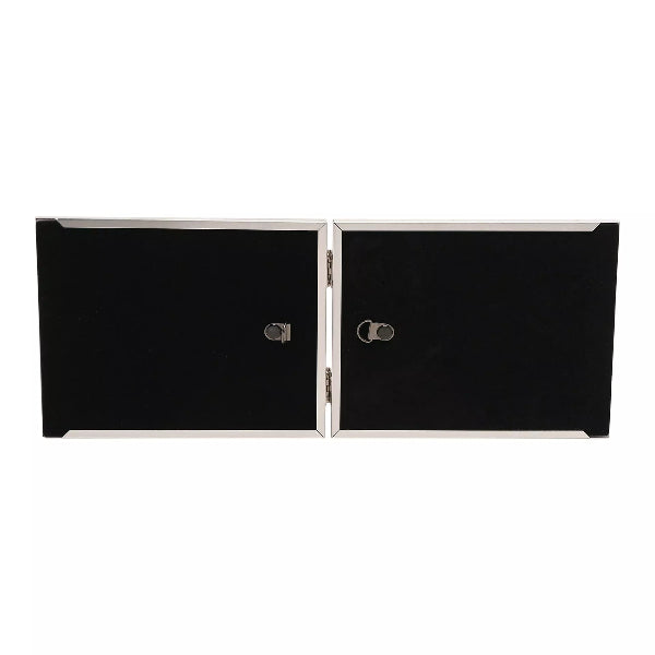 Black cabinet with two doors on a white background