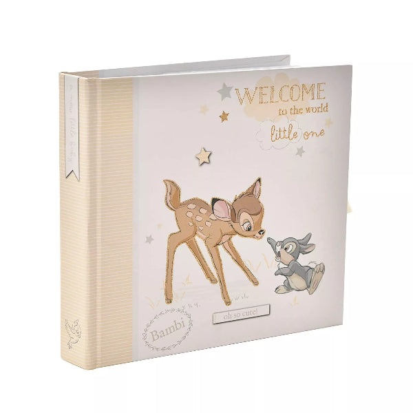 Album with Bambi and Thumper illustration and 'Welcome to the world little one' text on a white background