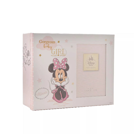 Gift box with Minnie Mouse design and text 'Gorgeous baby Girl' on a white background