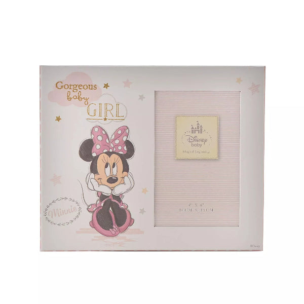 Baby girl photo frame with Minnie Mouse design on a white background