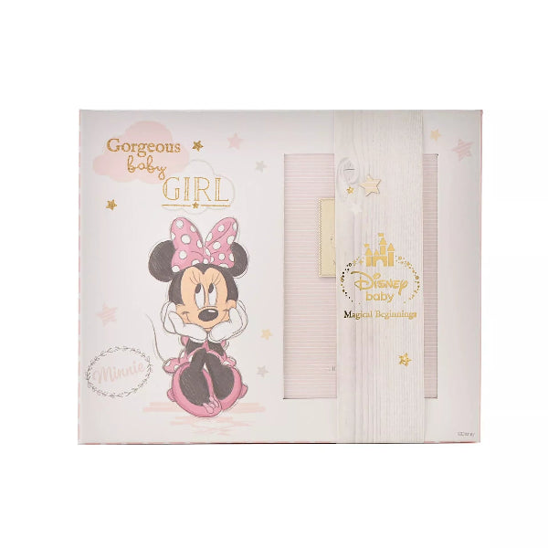 Disney-themed baby girl gift set with Minnie Mouse design on a white background