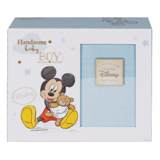 Disney baby gift set packaging with Mickey Mouse illustration and text 'Handsome baby boy'.