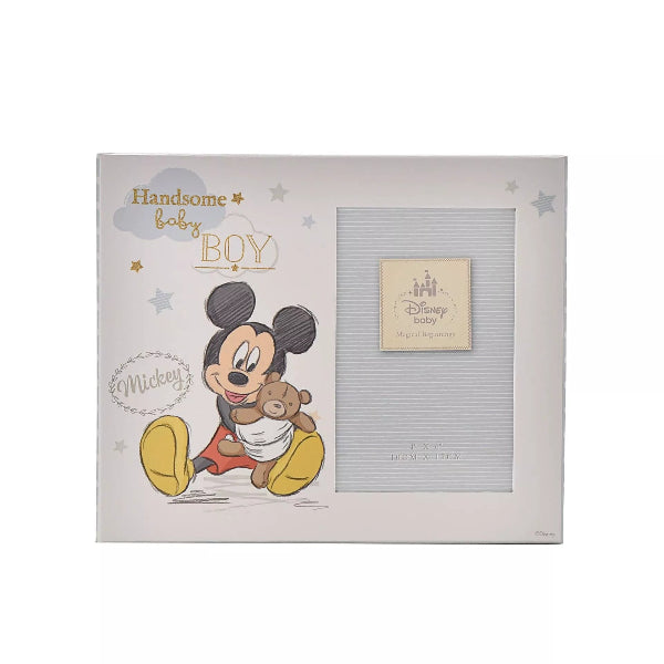 Baby photo frame with Mickey Mouse design and text on a white background