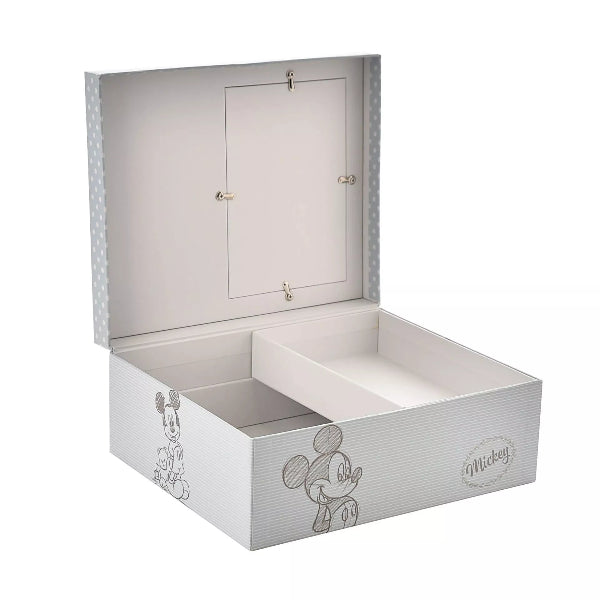 Gray storage box with Mickey Mouse design on a white background