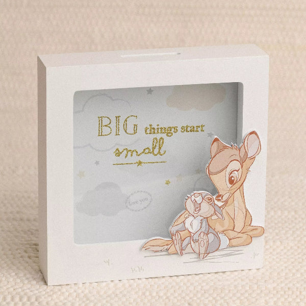Decorative box with Bambi and Fifer illustration and 'BIG things start small' text.