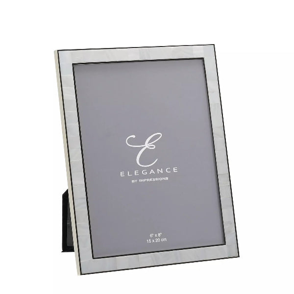 Silver photo frame with 'Elegance by Impressions' branding on a white background