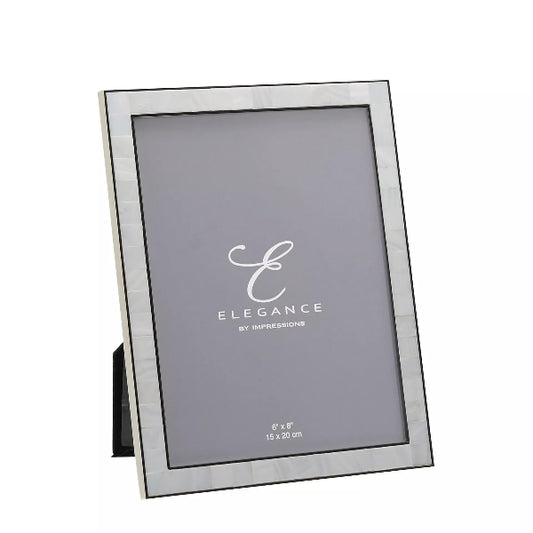 Silver photo frame with 'Elegance by Impressions' branding on a white background