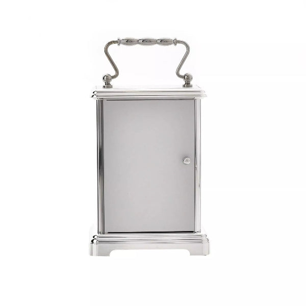 Silver carafe with handle on a white background