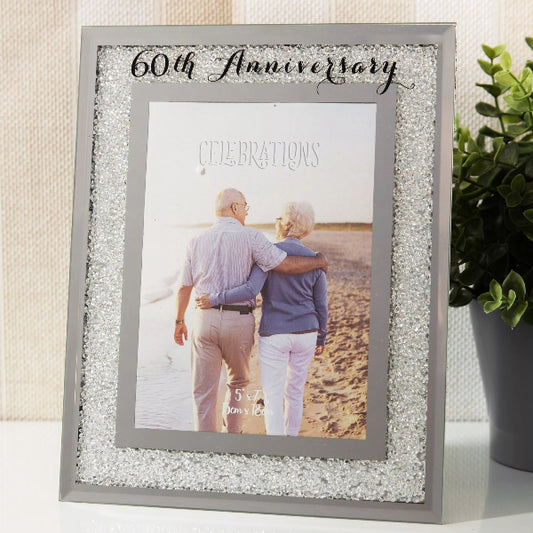 60th Anniversary photo frame with a couple on a beach