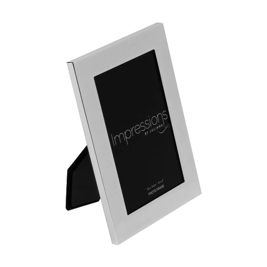 Silver photo frame with 'Impressions' branding on a white background