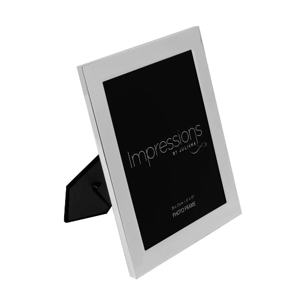 Silver photo frame with black interior on a white background