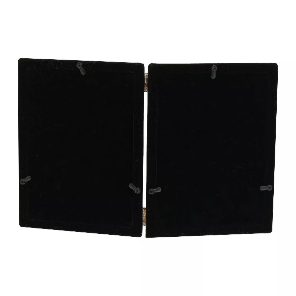 Two black menu covers on a white background