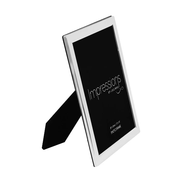 Silver photo frame with black interior on a white background, featuring the 'Impressions by Juliana' brand.